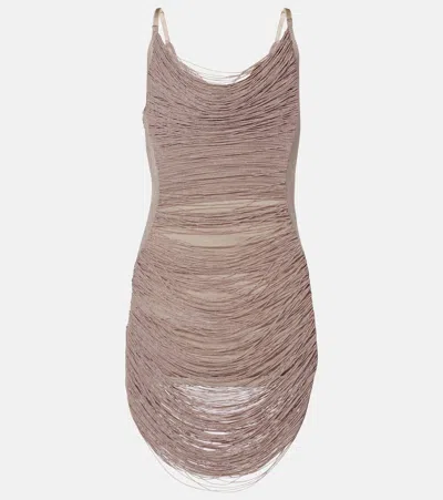 Attico Fringed Mini Dress Sheer Spaghetti Straps