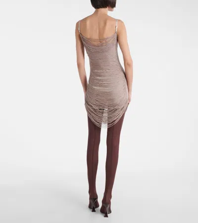 Attico Fringed Mini Dress Sheer Spaghetti Straps