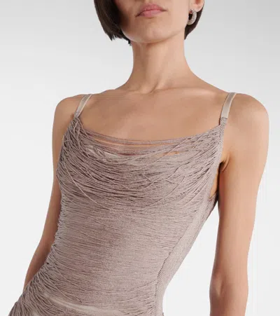 Attico Fringed Mini Dress Sheer Spaghetti Straps