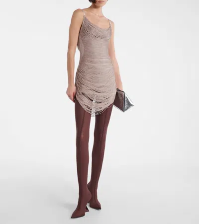 Attico Fringed Mini Dress Sheer Spaghetti Straps