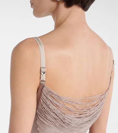 Attico Fringed Mini Dress Sheer Spaghetti Straps