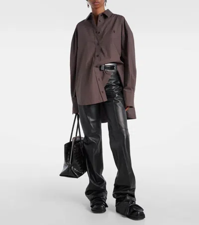 Attico Diana Oversized Cotton Poplin Shirt In Brown
