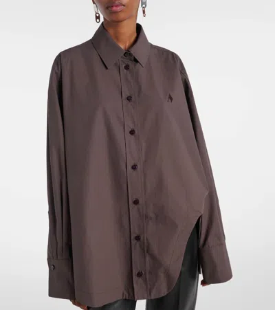 Attico Diana Oversized Cotton Poplin Shirt In Brown