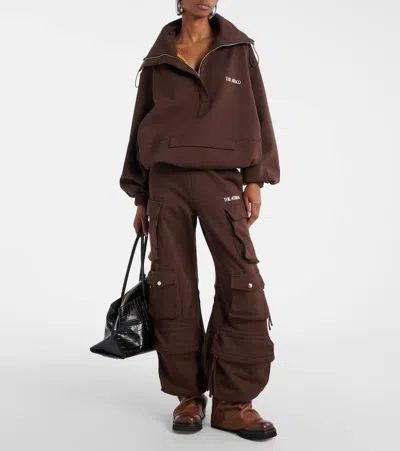 Attico Fern Cotton Fleece Cargo Pants In Brown