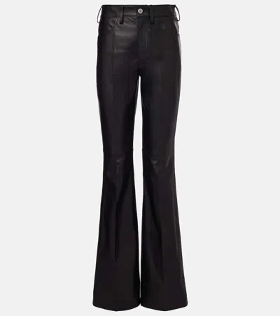 Attico High-rise Leather Flared Pants In Black
