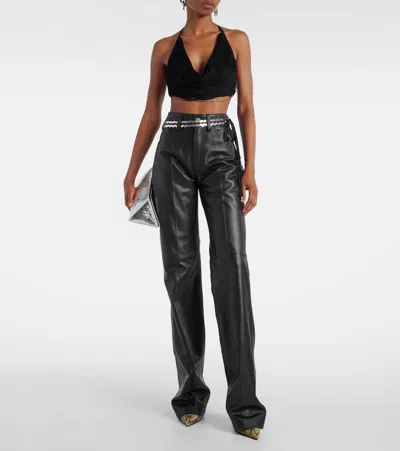 Attico High-rise Leather Flared Pants In Black