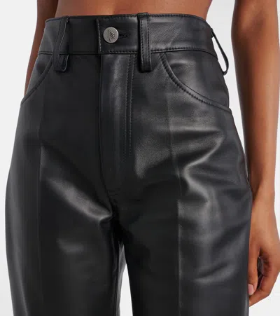 Attico High-rise Leather Flared Pants In Black