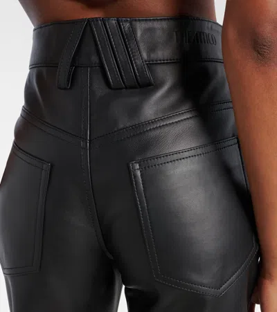 Attico High-rise Leather Flared Pants In Black