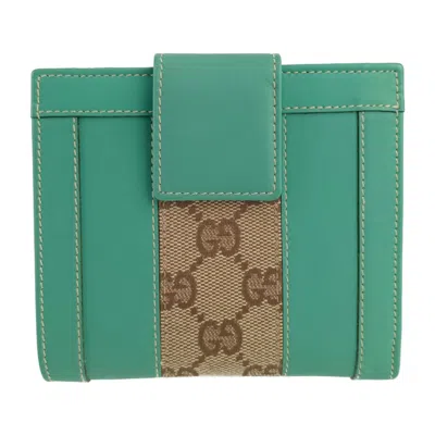 Pre-owned Gucci Beige Green Gg Canvas Leather Wallet (bi-fold) () In Multi