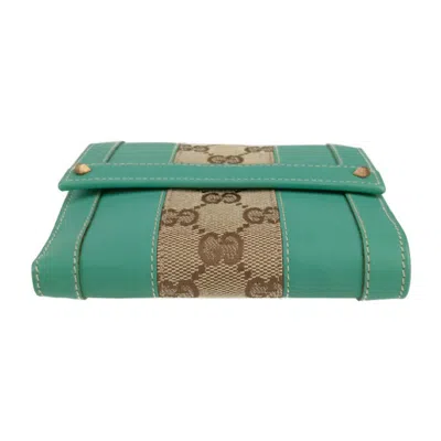 Pre-owned Gucci Beige Green Gg Canvas Leather Wallet (bi-fold) () In Multi