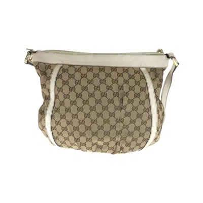 Pre-owned Gucci Beige Ivory Gg Canvas Leather Messenger Bag Shoulder Bag ()