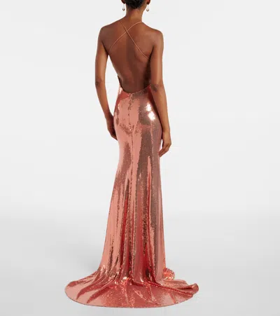 Alex Perry Open-back Sequined Gown In Brown