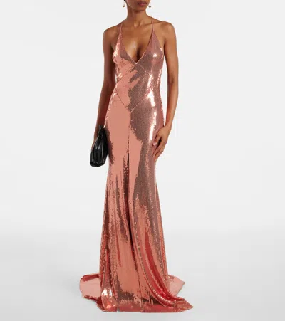 Alex Perry Open-back Sequined Gown In Brown