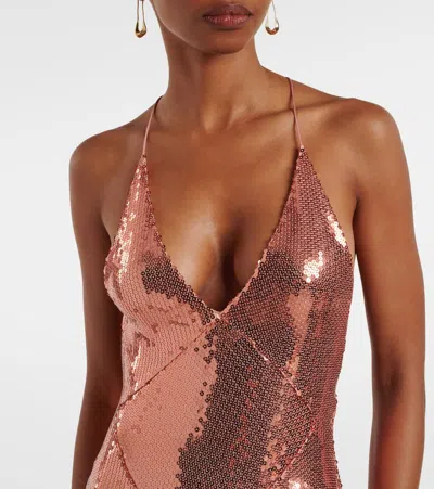Alex Perry Open-back Sequined Gown In Brown