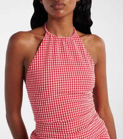 Hunza G Gingham Seersucker Top In Pink