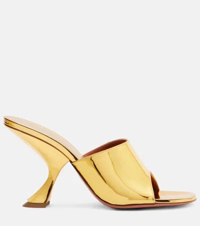 Amina Muaddi 90mm Taylor Metallic Leather Mule Pumps In Gold