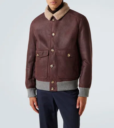 Brunello Cucinelli Shearling Coat Jackets And Coats Bordeaux In Burgundy