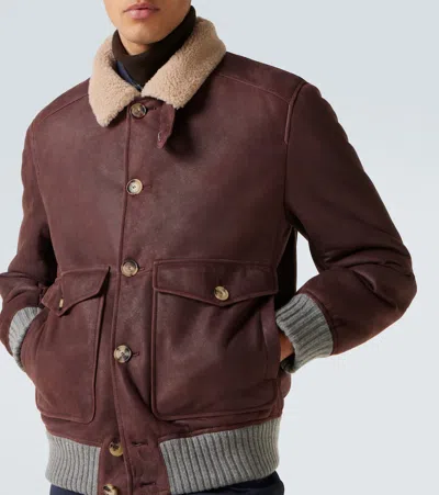 Brunello Cucinelli Shearling Coat Jackets And Coats Bordeaux In Burgundy