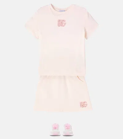 Dolce & Gabbana Dg Sequined Cotton Skirt In Pink