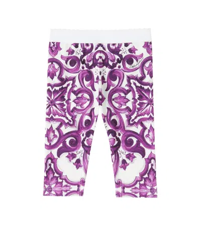 Dolce & Gabbana Baby Majolica Cotton-blend Leggings In Purple