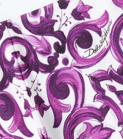 Dolce & Gabbana Baby Majolica Cotton-blend Leggings In Purple