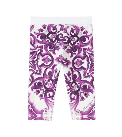 Dolce & Gabbana Baby Majolica Cotton-blend Leggings In Purple