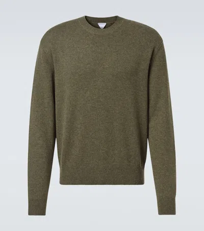 Bottega Veneta Classic Cashmere Blend Sweater With Intrecciato Suede Hearts In Green