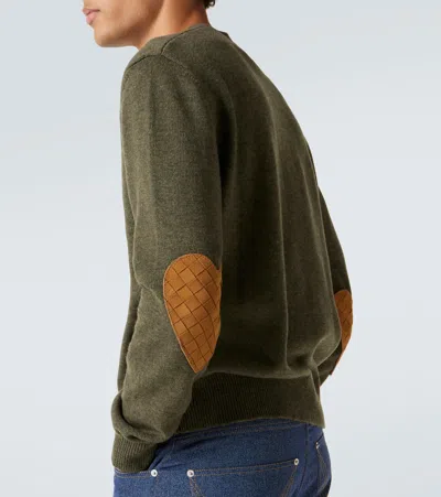 Bottega Veneta Classic Cashmere Blend Sweater With Intrecciato Suede Hearts In Green