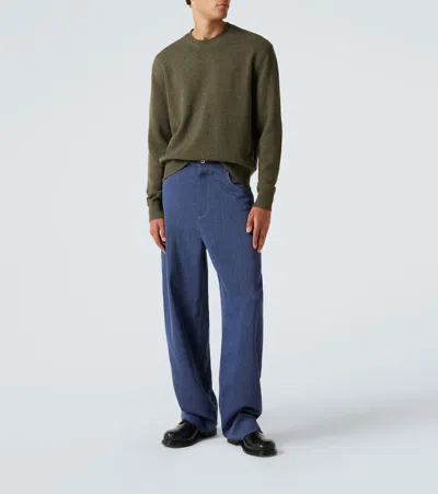 Bottega Veneta Classic Cashmere Blend Sweater With Intrecciato Suede Hearts In Green