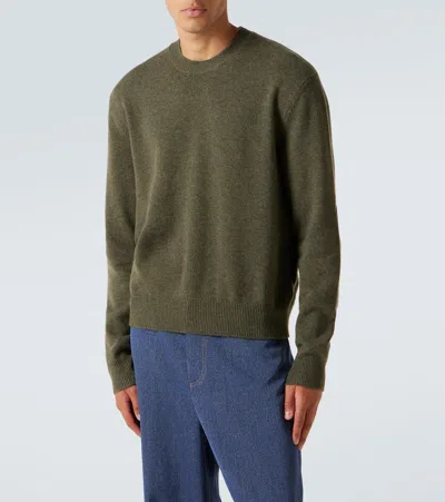 Bottega Veneta Classic Cashmere Blend Sweater With Intrecciato Suede Hearts In Green