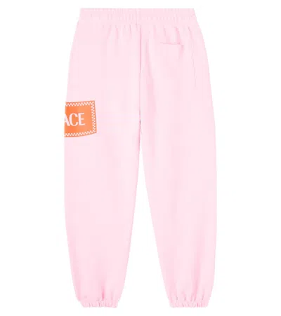 Versace Logo Cotton Jersey Sweatpants In Pink