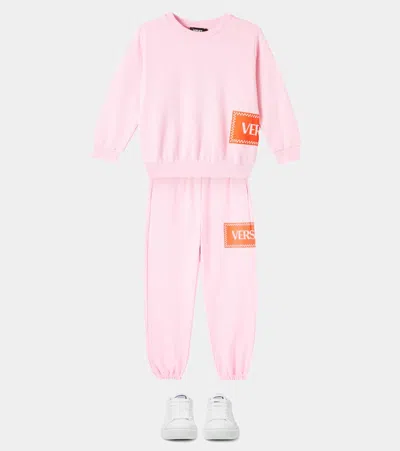 Versace Logo Cotton Jersey Sweatpants In Pink