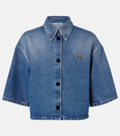Prada Logo Cropped Denim Shirt