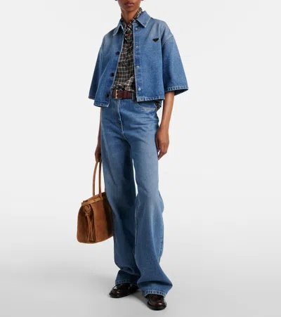 Prada Logo Cropped Denim Shirt