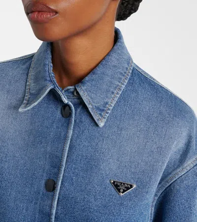 Prada Logo Cropped Denim Shirt