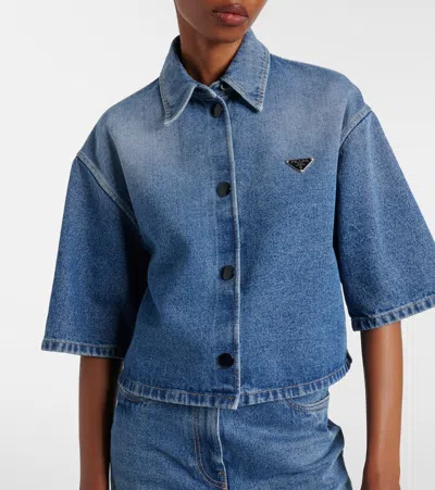 Prada Logo Cropped Denim Shirt