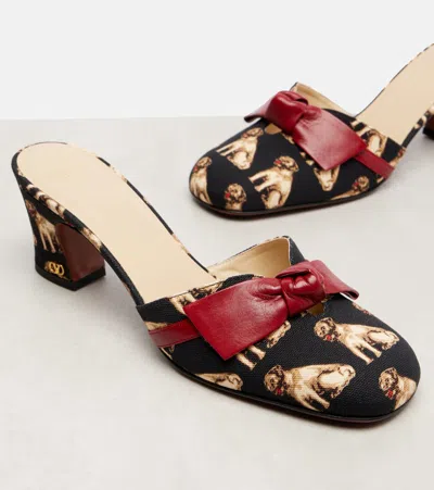 Valentino Knotty 60 Printed Leather Mules In Black