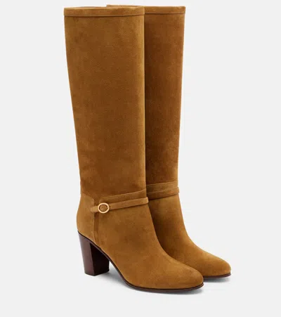 Valentino Buckle-strap Suede Boots In Brown
