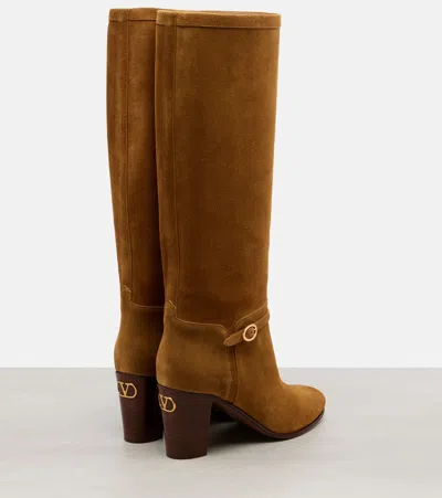 Valentino Buckle-strap Suede Boots In Brown