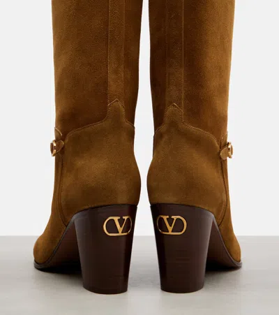Valentino Buckle-strap Suede Boots In Brown