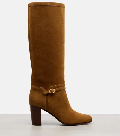 Valentino Buckle-strap Suede Boots In Brown