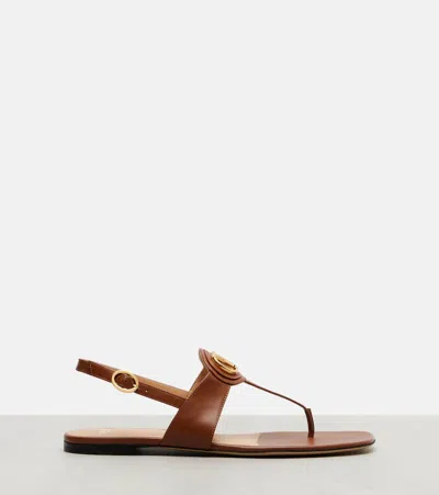 Valentino Garavani Vlogo Signature Leather Thong Sandals In Brown