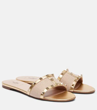 Valentino Rockstud Leather-trimmed Slides