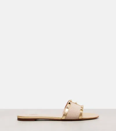 Valentino Rockstud Leather-trimmed Slides