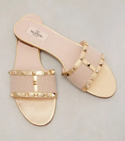 Valentino Rockstud Leather-trimmed Slides