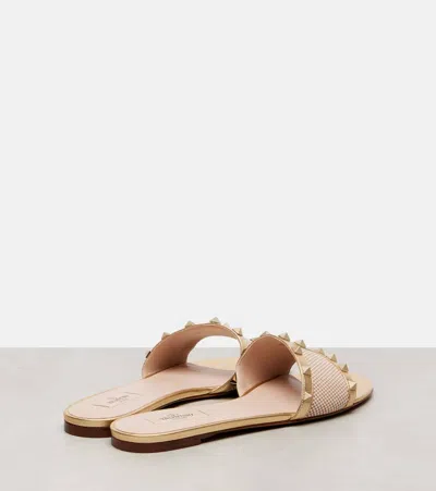 Valentino Rockstud Leather-trimmed Slides