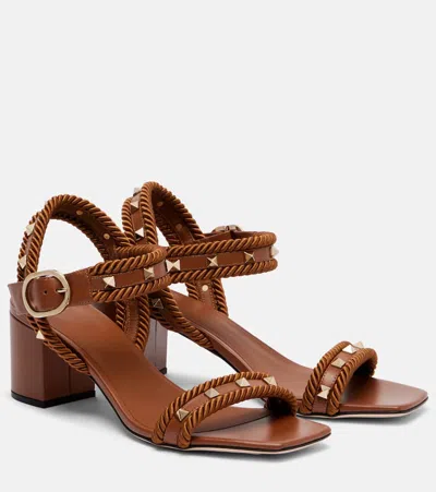 Valentino Garavani Women's Rockstud Leather Sandals In Brown