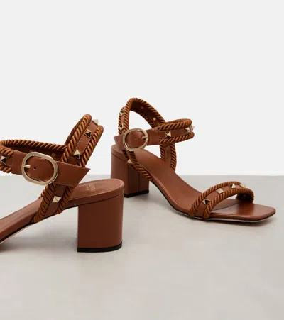 Valentino Garavani Women's Rockstud Leather Sandals In Brown