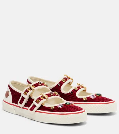 Valentino Embellished Double-buckled Sneakers In Red