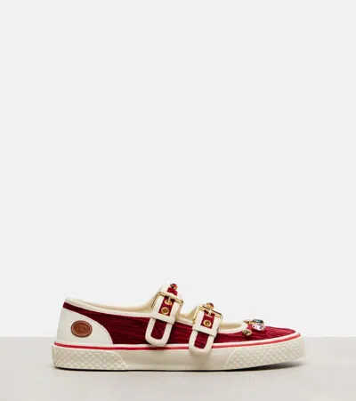 Valentino Embellished Double-buckled Sneakers In Red